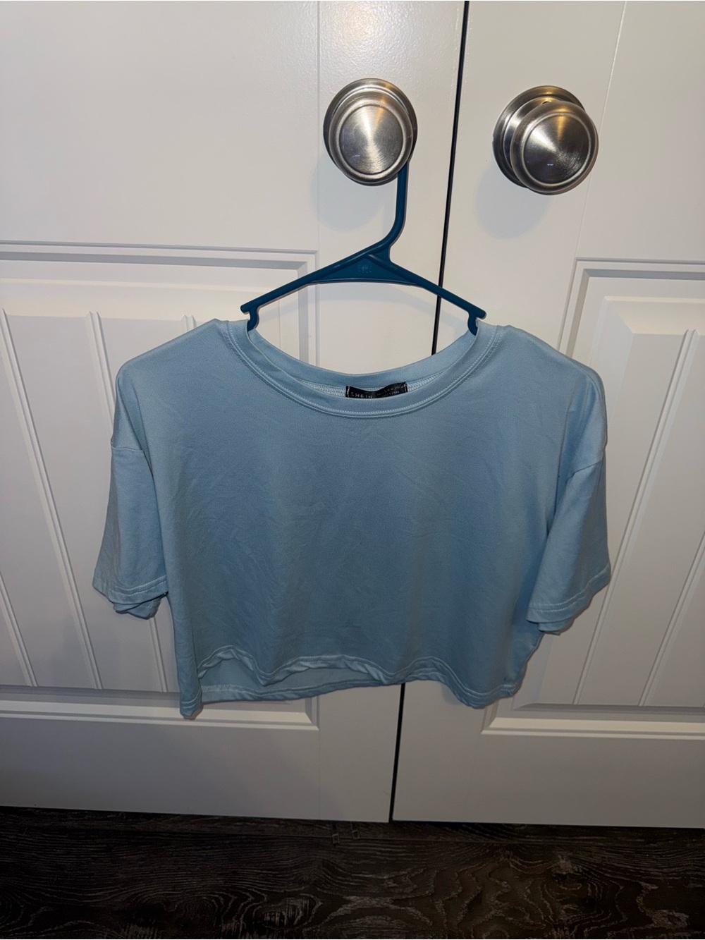 SHEIN Light Blue Cropped Tee - Casual Crew Neck